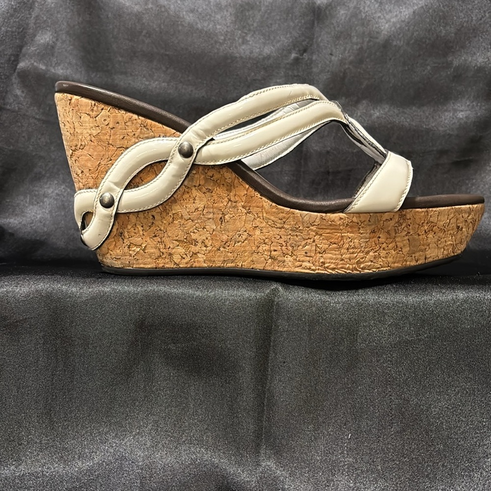 Cole Haan White Patent Cork Wedge Platform Heels Shayla